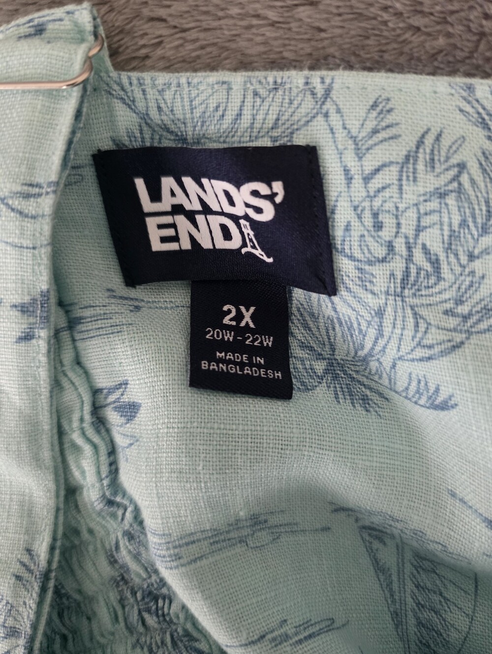 Lands' End Aqua Tropical Scene 100% Linen Midi Dress with Pockets 2X Resortwear - Picture 6 of 9